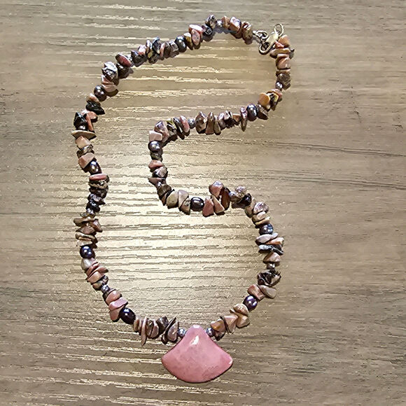 Rhodochrosite Pendant Necklace with Rhodonite Beaded Natural Stone - Picture 1 of 9
